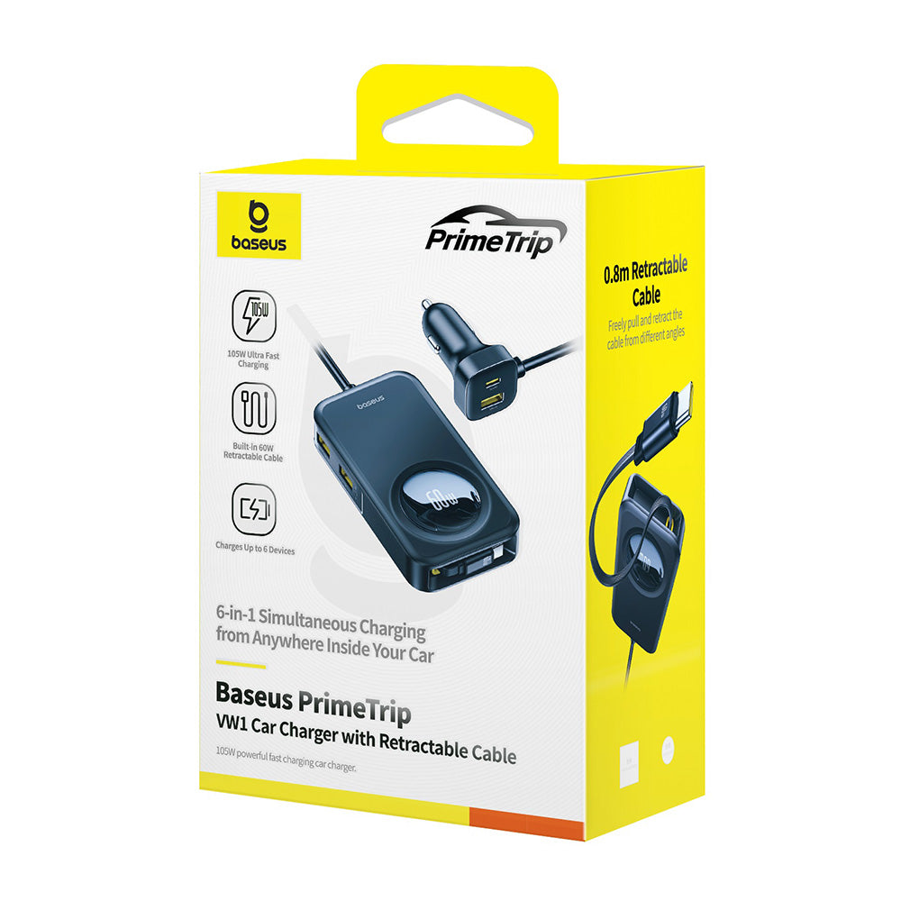 Auto-Ladegerät Baseus PrimeTrip VW1, 105W, 3A, 3 x USB-A - 2 x USB-C, Schwarz C00069000121-00