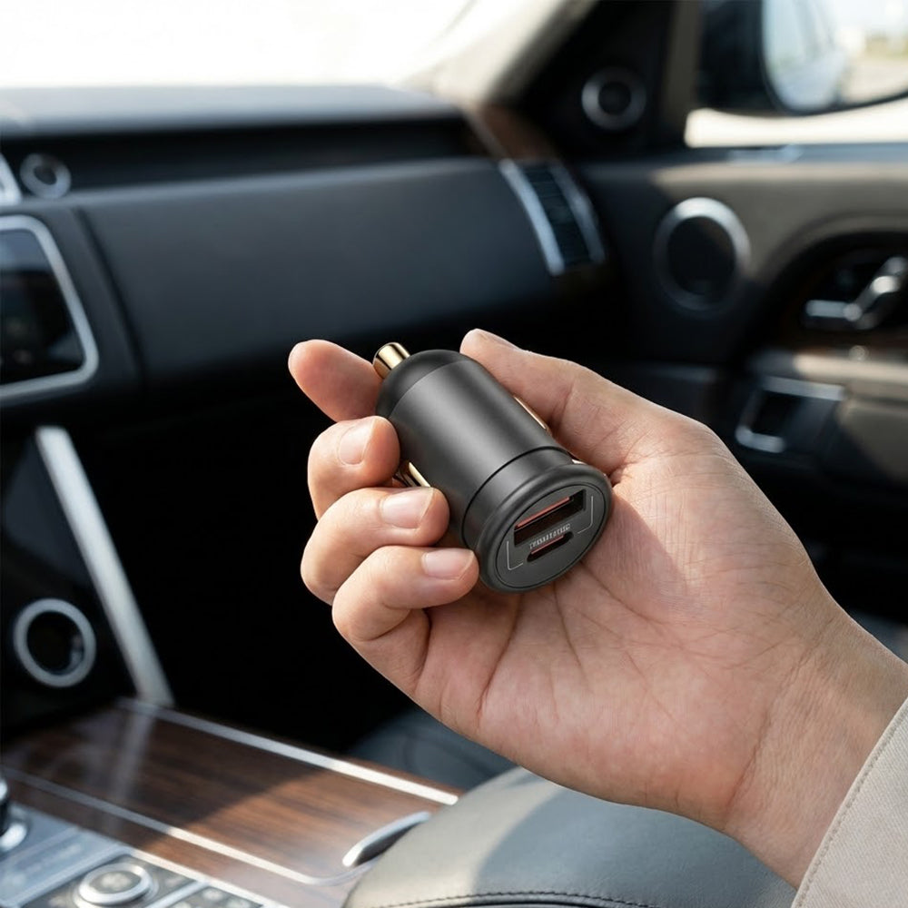 Caricabatterie Auto Blueo, 35W, 3A, 1 x USB-A - 1 x USB-C, Grigio