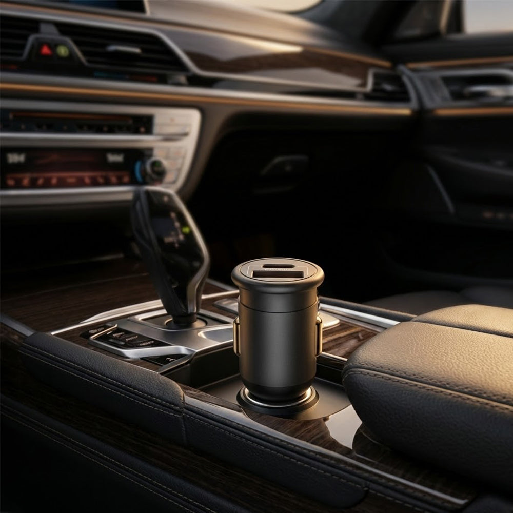 Caricabatterie Auto Blueo, 35W, 3A, 1 x USB-A - 1 x USB-C, Grigio