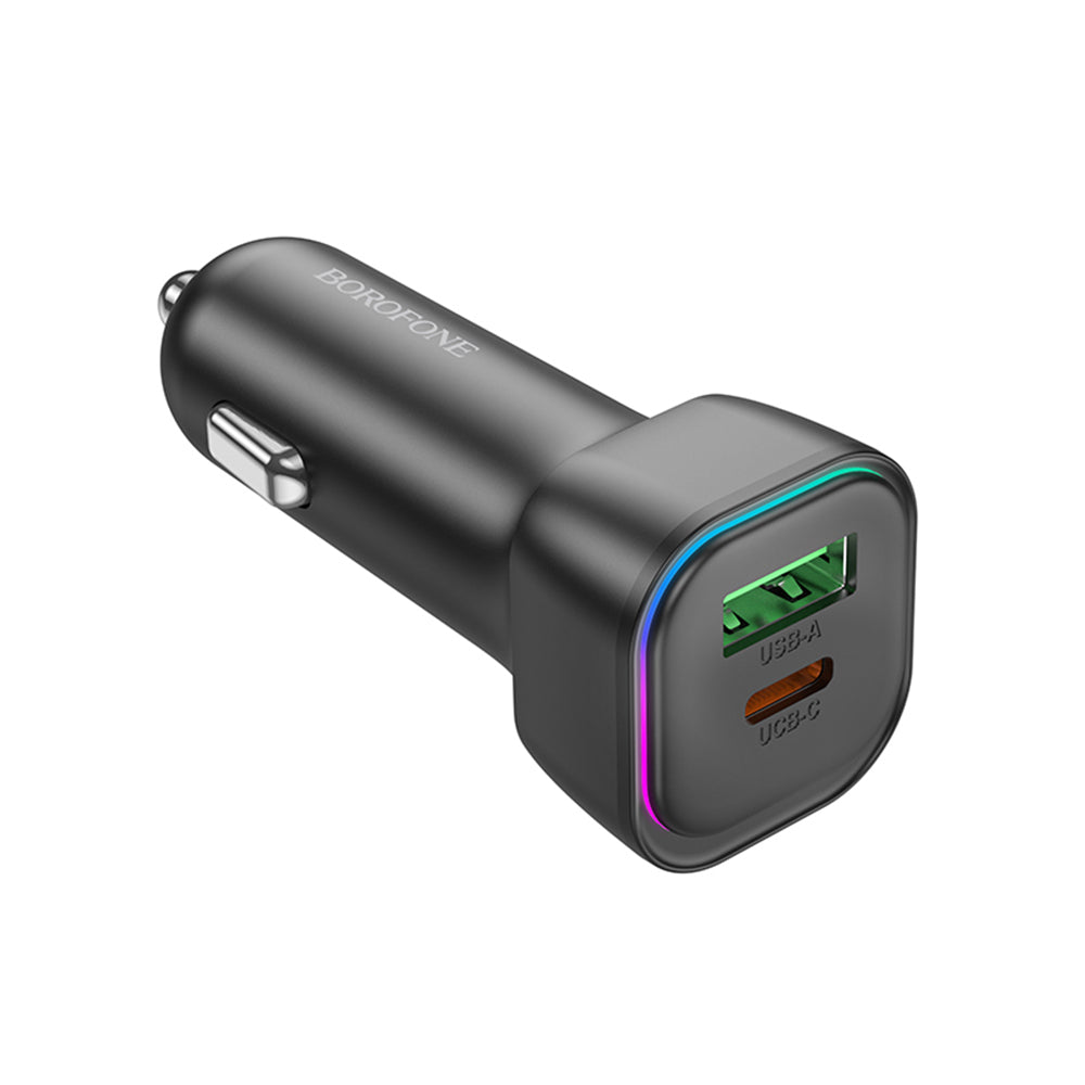 Caricabatterie Auto Borofone BZ28A Trophie, 30W, 3A, 1 x USB-A - 1 x USB-C, Nero