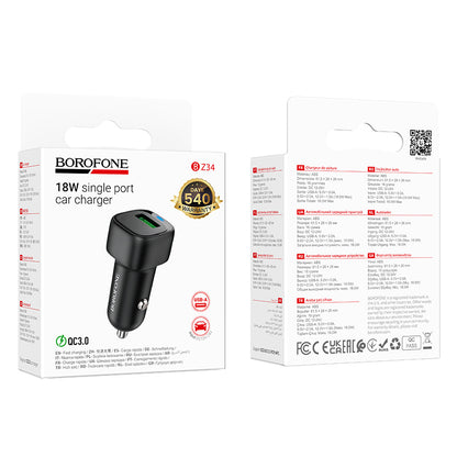 Chargeur de voiture Borofone BZ34 Cloud, 18W, 3A, 1 x USB-A, Noir