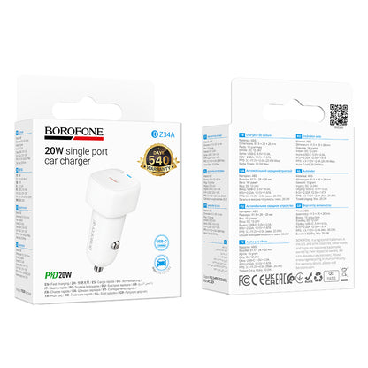 Caricabatterie Auto Borofone BZ34A Cloud, 20W, 3A, 1 x USB-C, Bianco