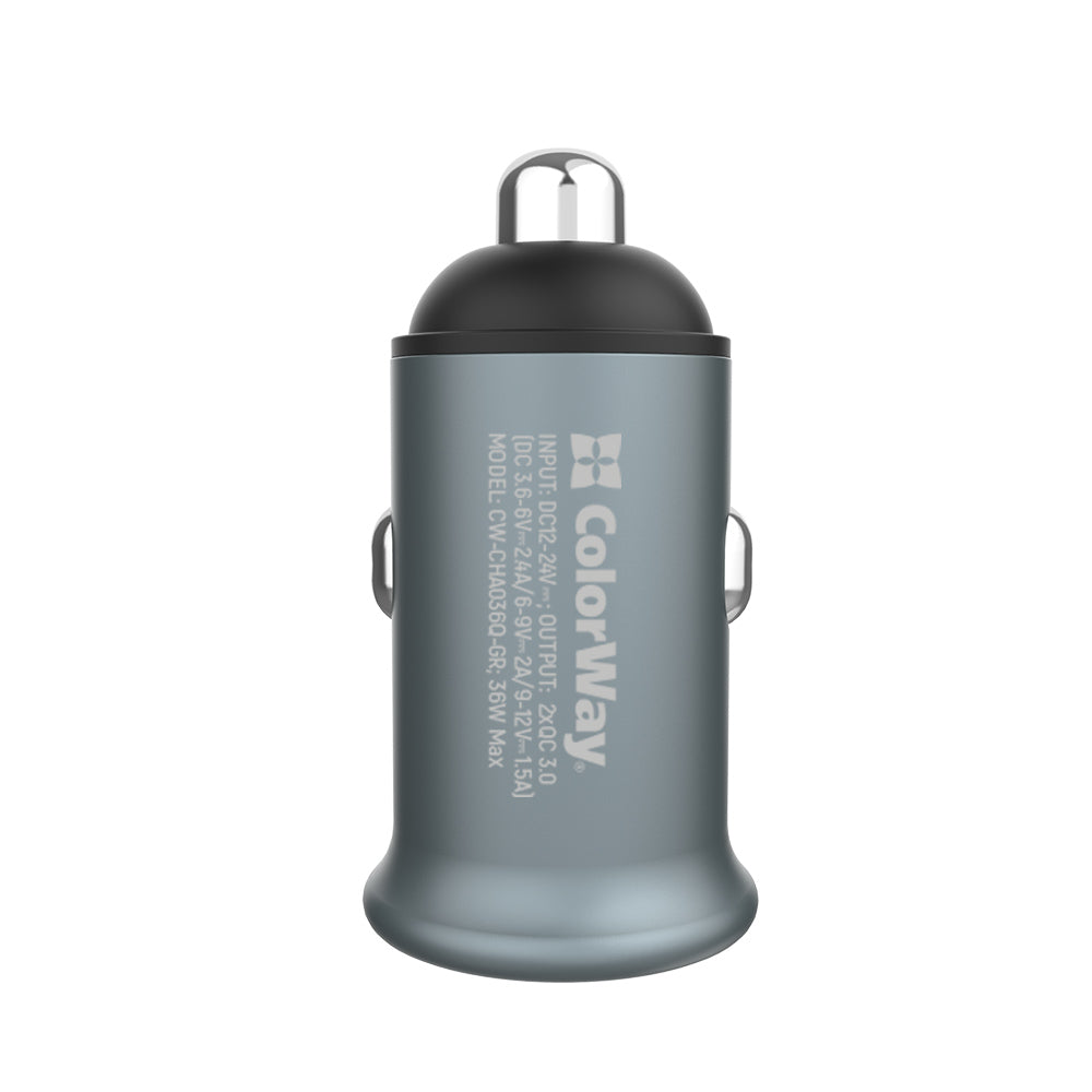 ColorWay Car Charger, 36W, 3A, 2 x USB-A, Gray