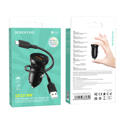 Auto-Ladegerät mit microUSB-Kabel Borofone BZ18, 18W, 3A, 1 x USB-A, Schwarz