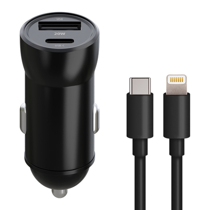 KFZ-Ladegerät mit Lightning-Kabel MaXlife MXCC-04, 20W, 3A, 1 x USB-A - 1 x USB-C, Schwarz