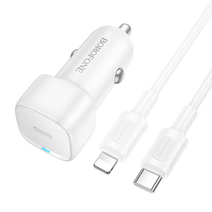 Chargeur de voiture avec câble Lightning Borofone BZ34B Cloud, 20W, 3A, 1 x USB-A - 1 x USB-C, Blanc