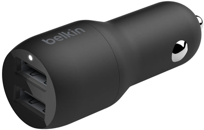 Chargeur Auto Avec Câble Lightning Belkin BoostCharge Dual, 24W, 2.4A, 2 x USB-A, Noir CCD001bt1MBK