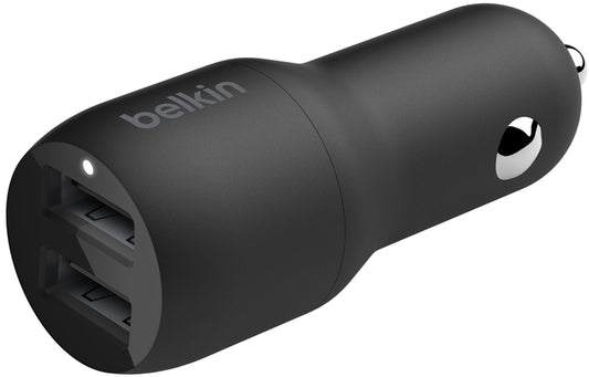 Chargeur Auto Avec Câble Lightning Belkin BoostCharge Dual, 24W, 2.4A, 2 x USB-A, Noir CCD001bt1MBK