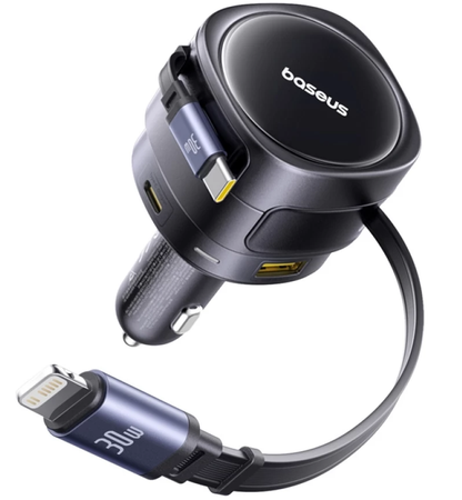 Baseus Enjoyment Max Autoladegerät mit USB-C-/Lightning-Kabel, 90 W, 1 × USB-A – 1 × USB-C, Schwarz C00035507121-02