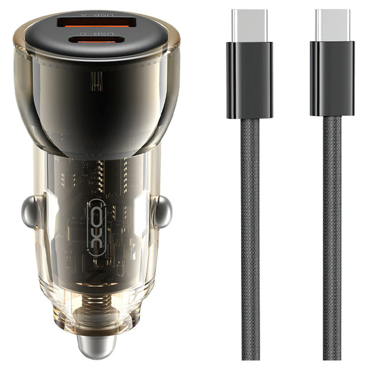 Caricabatterie Auto con Cavo USB-C XO Design CC60, 60W, 3A, 1 x USB-A - 1 x USB-C, Nero