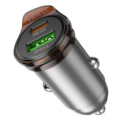 Caricabatterie Auto Con Cavo Lightning HOCO NZ16A, 43W, 3A, 1 x USB-A - 1 x USB-C, Grigio