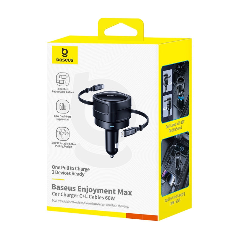 Caricabatterie Auto Con Cavo USB-C / Lightning Baseus Enjoyment Max, 60W, 3A, Nero C00035507121-00