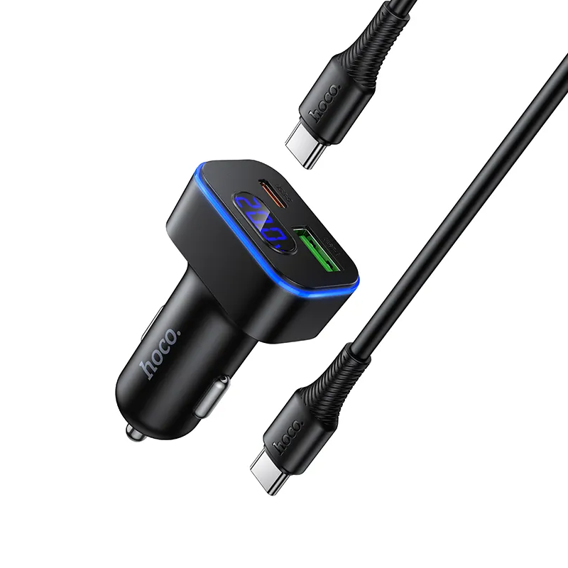 Auto-Ladegerät mit USB-C Kabel HOCO Z63B Display, 48W, 3A, 1 x USB-A - 1 x USB-C, Schwarz
