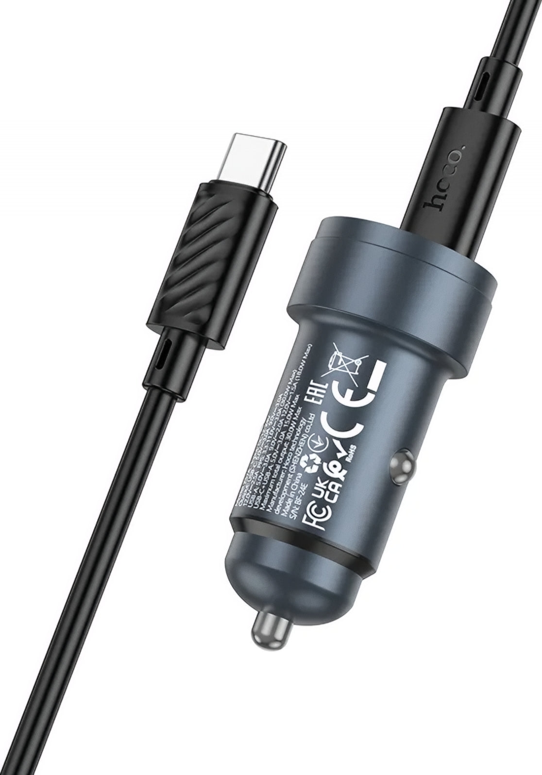 Auto-Ladegerät mit USB-C Kabel HOCO Z57A, 30W, 3A, 1 x USB-A - 1 x USB-C, Grau