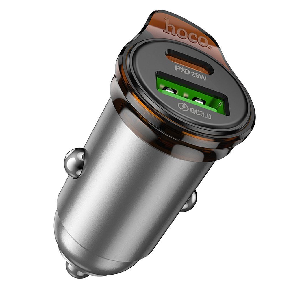 Caricabatterie Auto Con Cavo Lightning HOCO NZ16A, 43W, 3A, 1 x USB-A - 1 x USB-C, Grigio