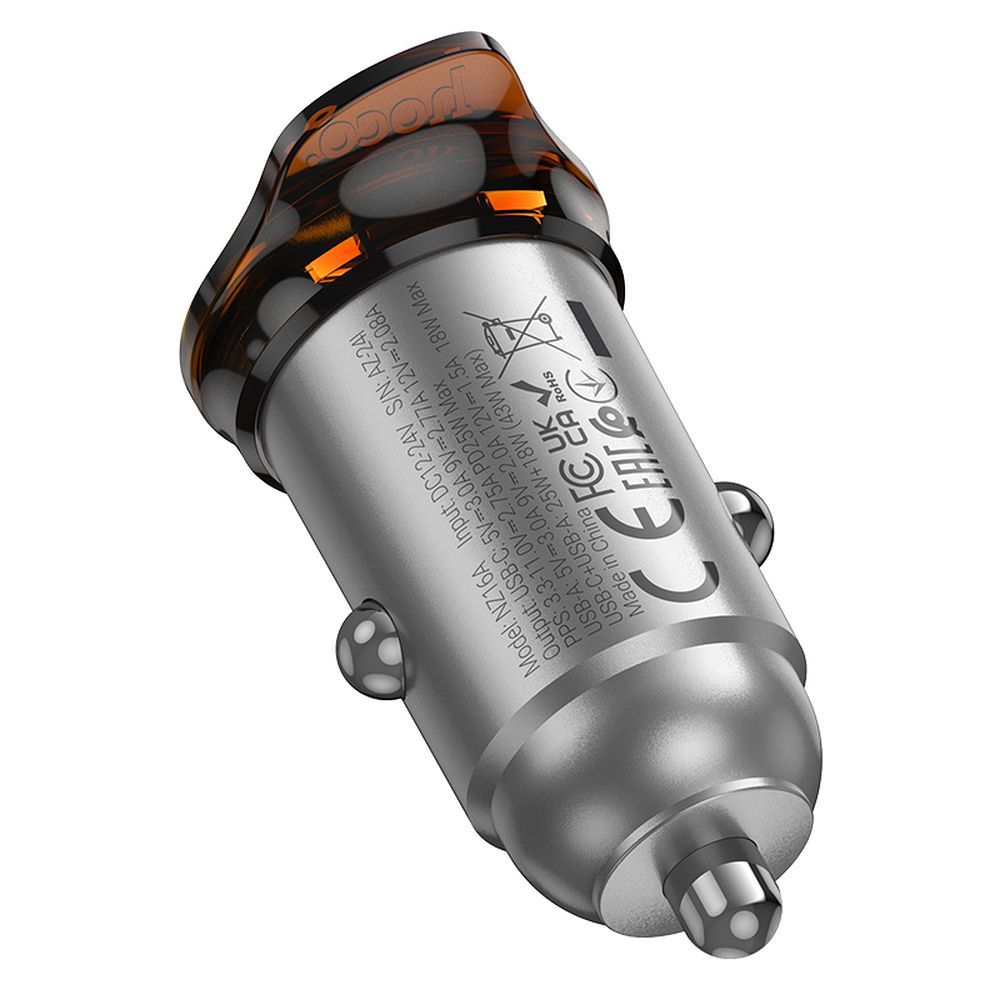 Caricabatterie Auto Con Cavo Lightning HOCO NZ16A, 43W, 3A, 1 x USB-A - 1 x USB-C, Grigio