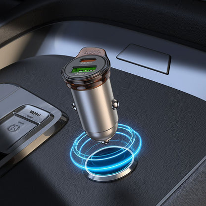 Caricabatterie Auto Con Cavo Lightning HOCO NZ16A, 43W, 3A, 1 x USB-A - 1 x USB-C, Grigio