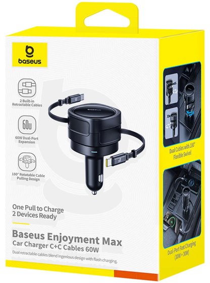 Baseus Enjoyment Max Autoladegerät mit USB-C-Kabel, 60 W, Schwarz C00035507121-01