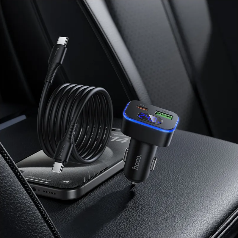 Auto-Ladegerät mit USB-C Kabel HOCO Z63B Display, 48W, 3A, 1 x USB-A - 1 x USB-C, Schwarz