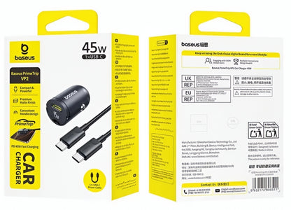 Chargeur de voiture avec câble USB-C Baseus PrimeTrip VP2, 45W, 3A, 1 x USB-C, Noir C0206800
