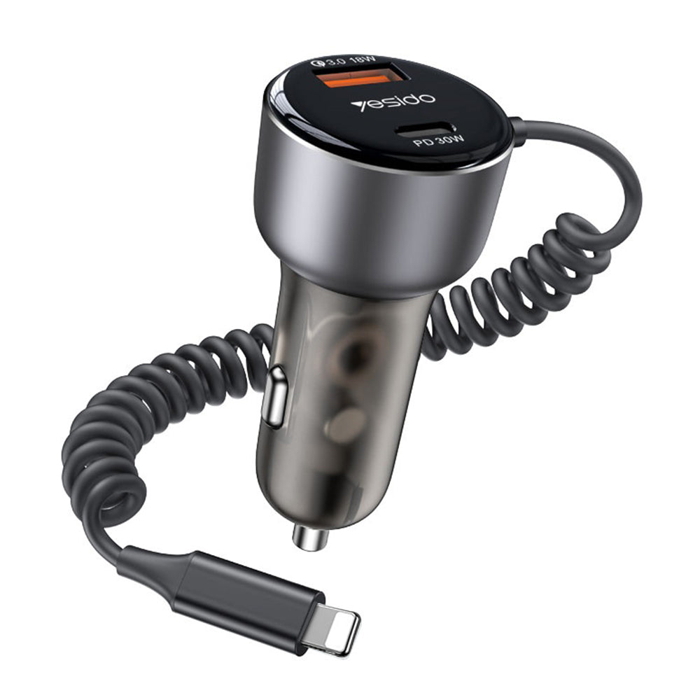 Autoladegerät mit Lightning-Kabel Yesido Y57, 50W, 3A, 1 x USB-A - 1 x USB-C, Schwarz