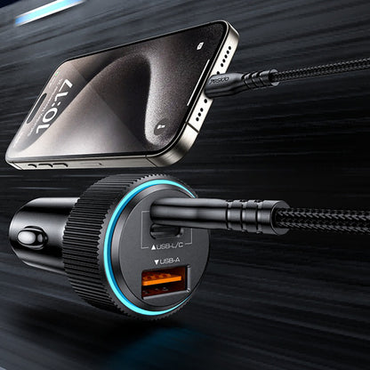 Chargeur de voiture avec câble Lightning Yesido Y60, 38W, 3A, 1 x USB-A - 2 x USB-C, Noir