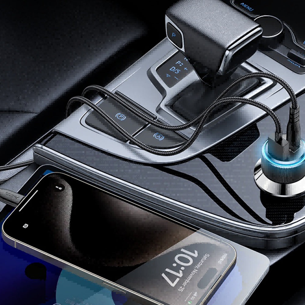 Chargeur de voiture avec câble Lightning Yesido Y60, 38W, 3A, 1 x USB-A - 2 x USB-C, Noir