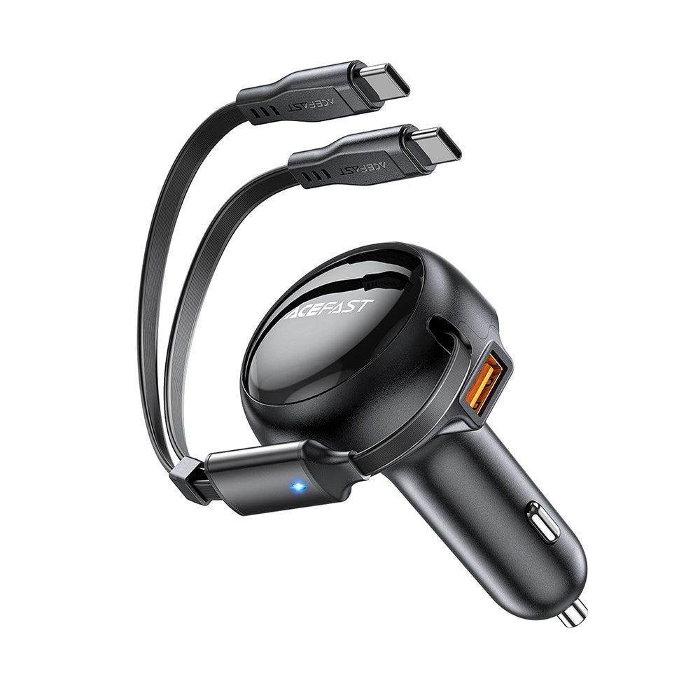 Acefast B13 Car Charger with USB-C Cable, 53W, 3A, 1 x USB-A, Black
