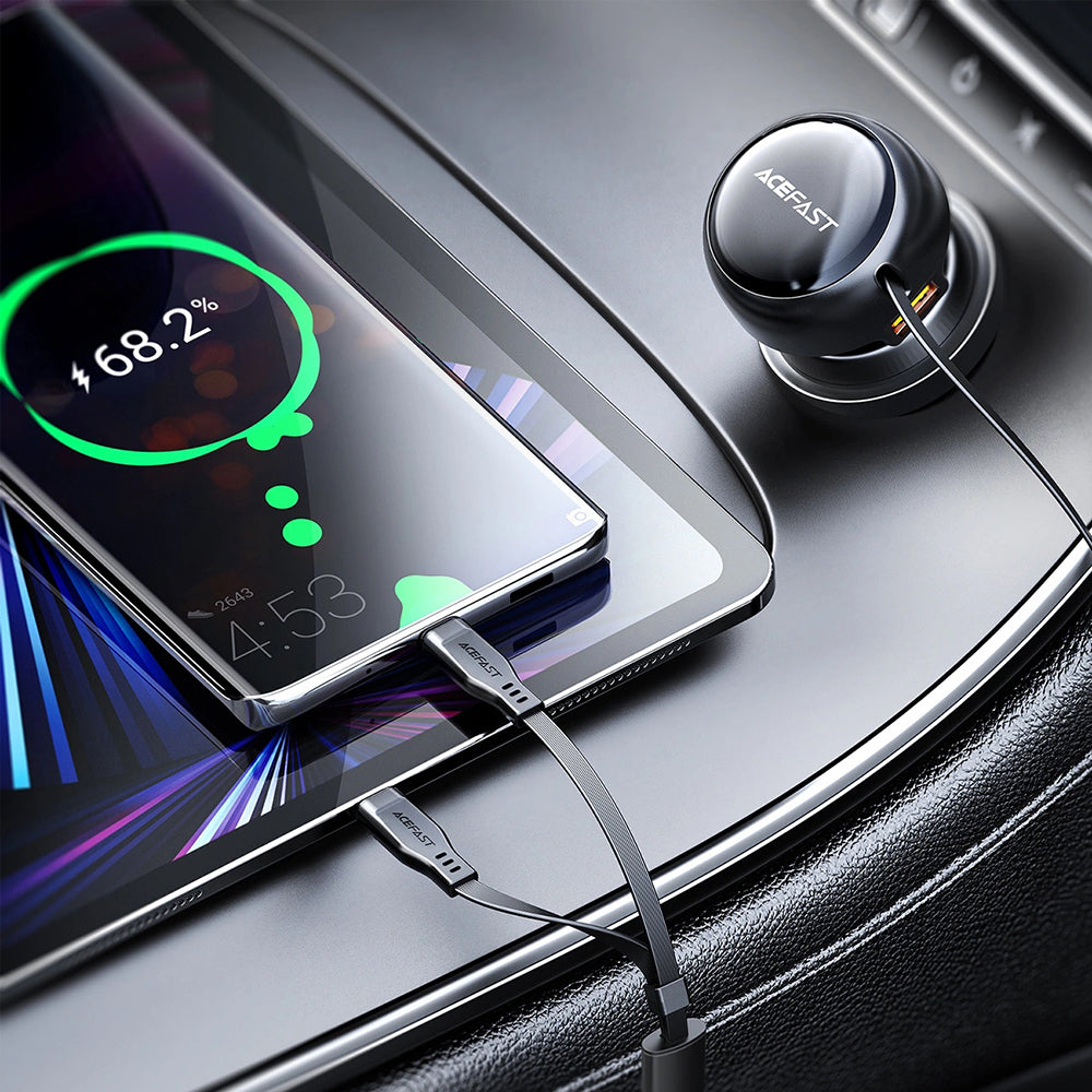 Acefast B13 Car Charger with USB-C Cable, 53W, 3A, 1 x USB-A, Black