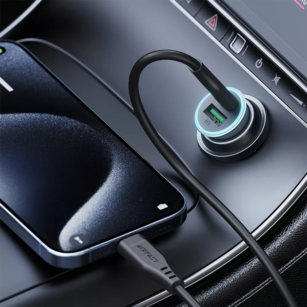 Chargeur Auto Avec Câble USB-C Acefast B16, 95W, 3.25A, 1 x USB-A - 1 x USB-C, Gris