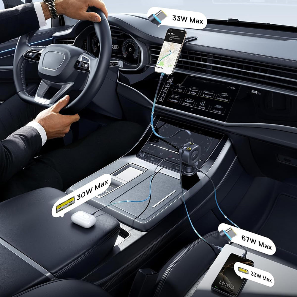 Auto-Ladegerät mit USB-C Kabel Baseus PrimeTrip VR2 Max, 163W, 3A, 1 x USB-A - 1 x USB-C, Schwarz P10162701313-00