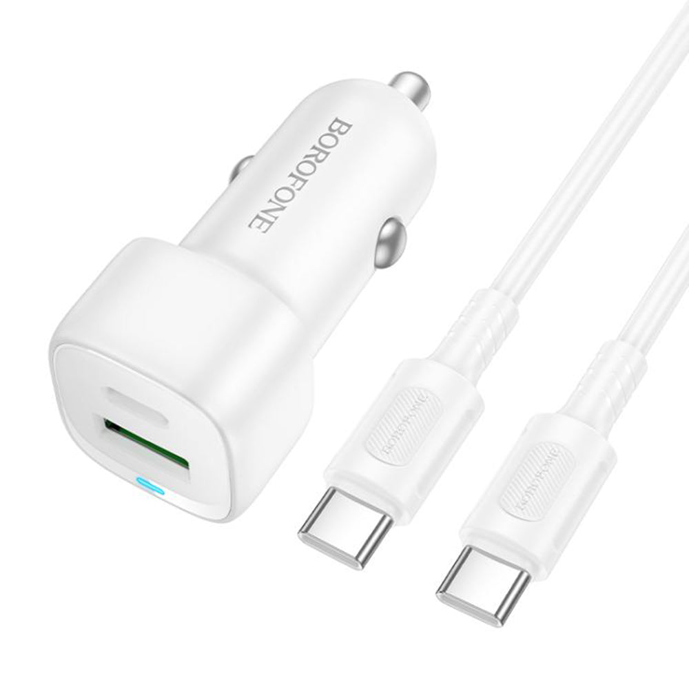 Chargeur de voiture avec câble USB-C Borofone BZ34B Cloud, 20W, 3A, 1 x USB-A - 1 x USB-C, Blanc