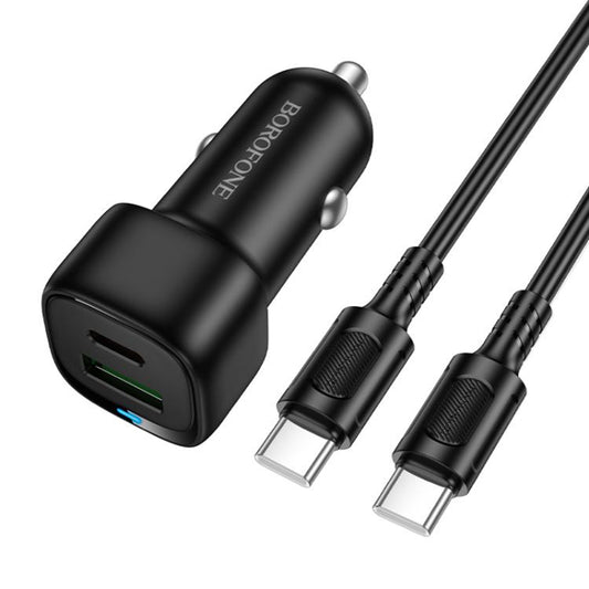 Caricabatterie Auto con Cavo USB-C Borofone BZ34B Cloud, 20W, 3A, 1 x USB-A - 1 x USB-C, Nero