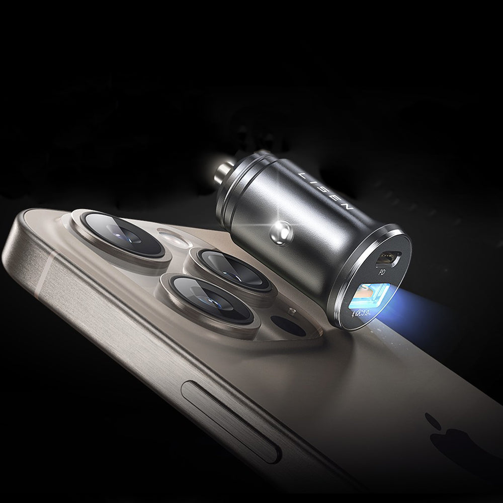 Caricabatterie Auto Con Cavo USB-C / Lightning Lisen, 48W, 3A, 1 x USB-A - 1 x USB-C, Nero YL0223080035