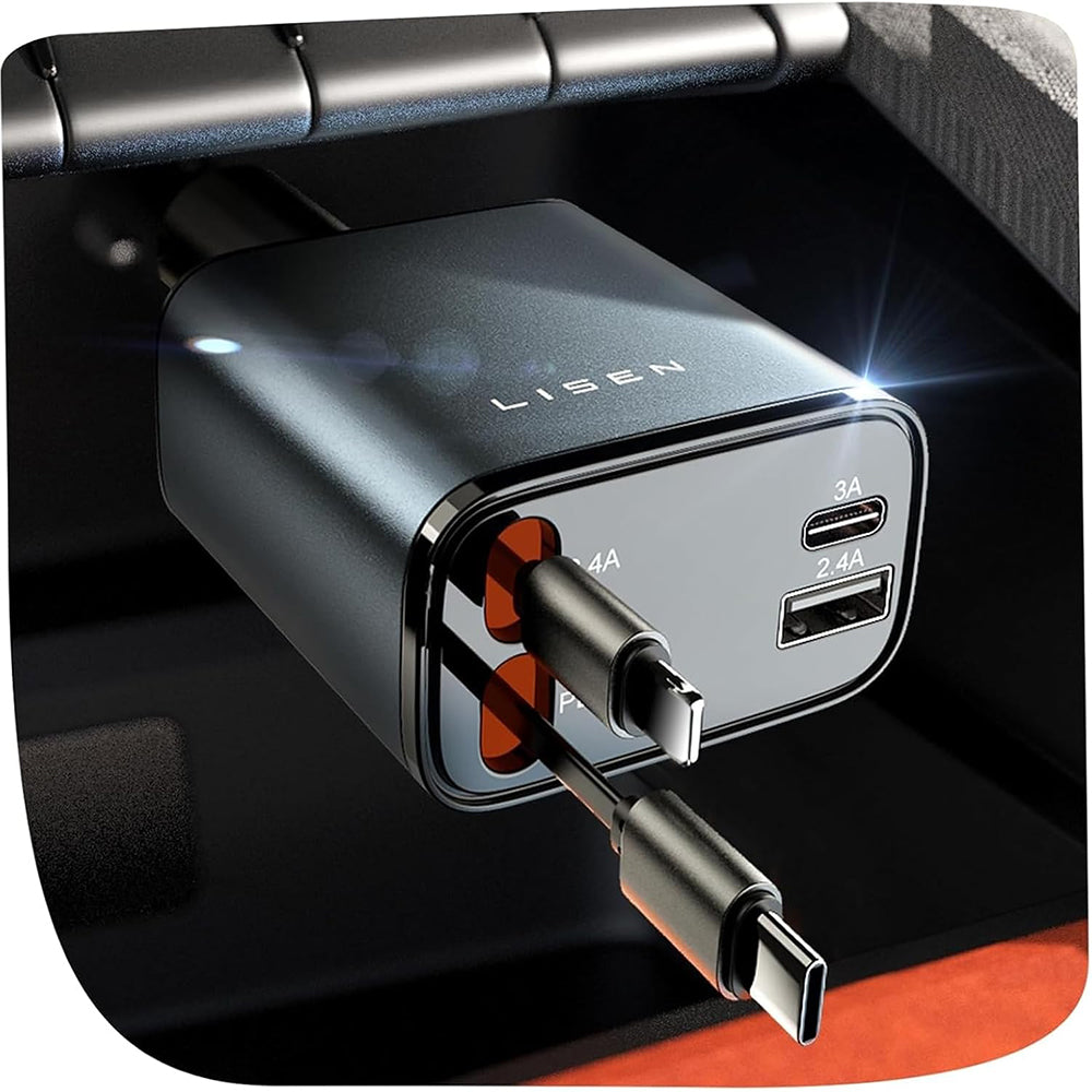 Caricabatterie Auto Con Cavo USB-C / Lightning Lisen, 69W, 3A, 1 x USB-A - 1 x USB-C, Nero YL0224040031