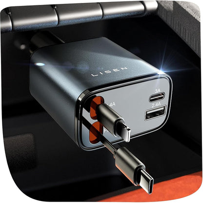 Caricabatterie Auto Con Cavo USB-C / Lightning Lisen, 69W, 3A, 1 x USB-A - 1 x USB-C, Nero YL0224040031
