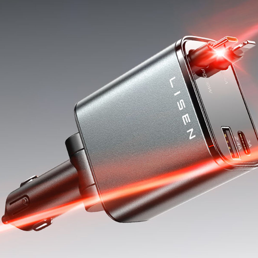 Caricabatterie Auto Con Cavo USB-C / Lightning Lisen, 69W, 3A, 1 x USB-A - 1 x USB-C, Nero YL0224040031