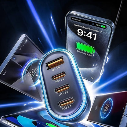 Auto-Ladegerät mit USB-C Kabel Lisen, 101W, 3.25A, 1 x USB-A - 3 x USB-C, Schwarz YL0223120021