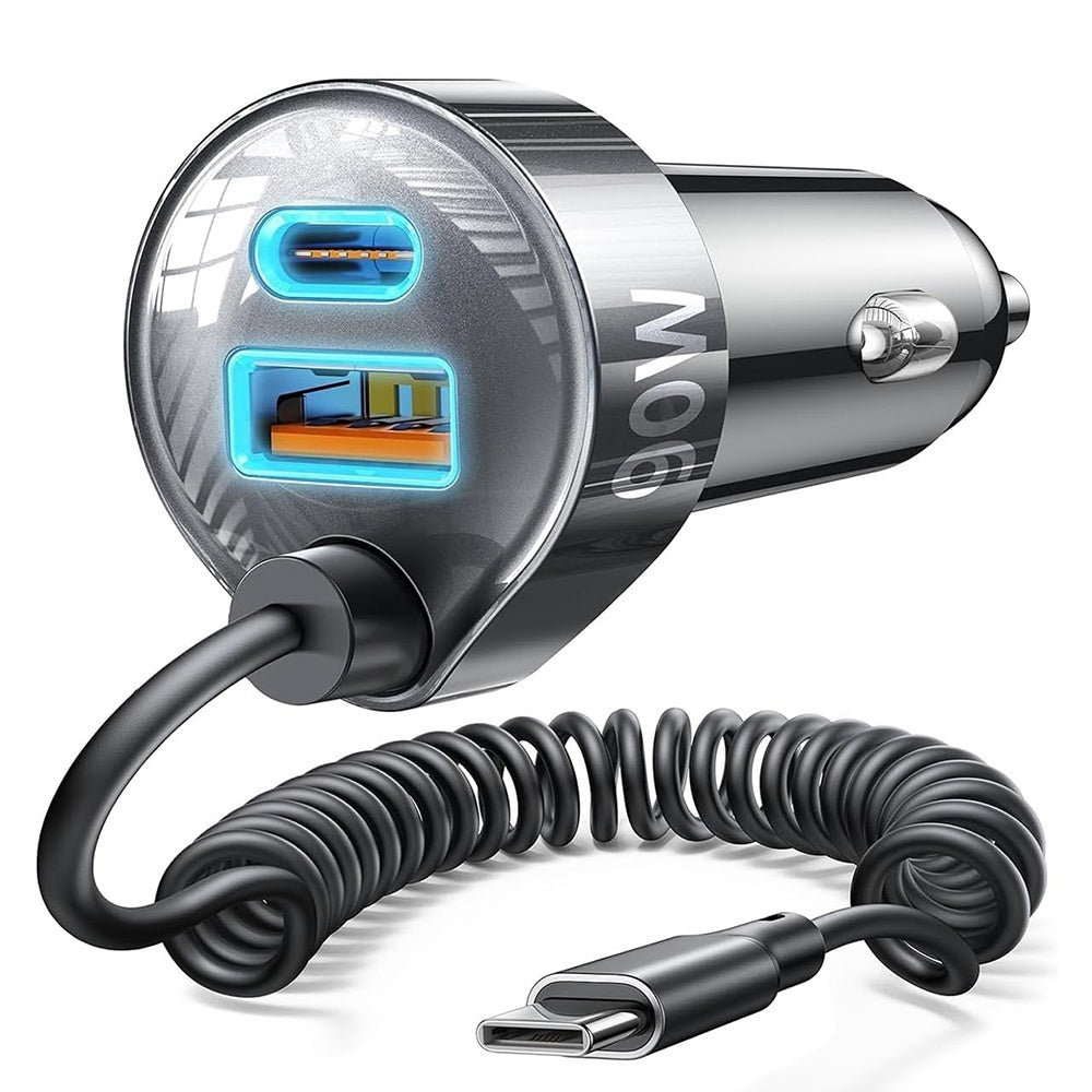 Chargeur de voiture avec câble USB-C Lisen, 90W, 3A, 1 x USB-A - 1 x USB-C, Noir YL0223120020