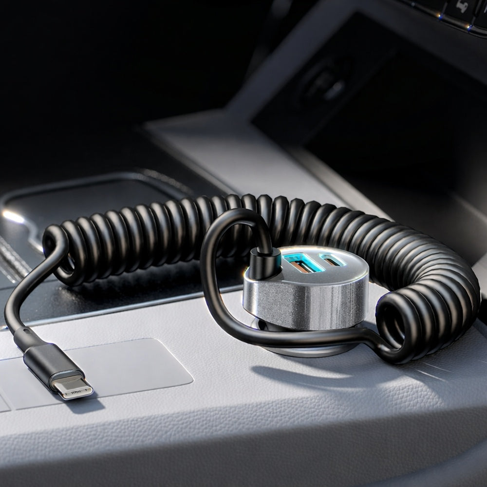 Chargeur de voiture avec câble USB-C Lisen, 90W, 3A, 1 x USB-A - 1 x USB-C, Noir YL0223120020