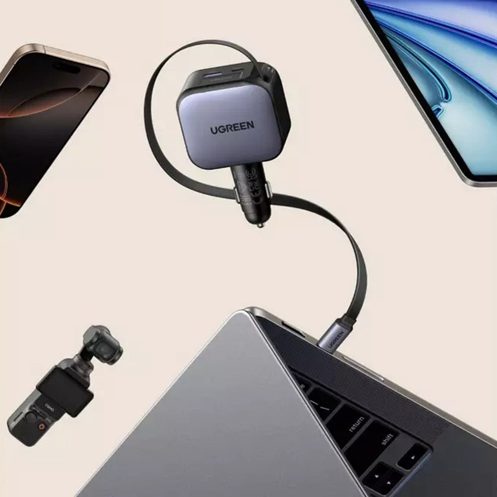 Auto-Ladegerät mit USB-C Kabel UGREEN EC603, 90W, 3A, 1 x USB-A - 1 x USB-C, Grau
