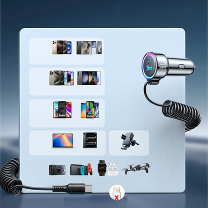 Caricabatterie Auto con Cavo USB-C Joyroom JR-CL07, 72W, 3A, 1 x USB-A - 1 x USB-C, Nero