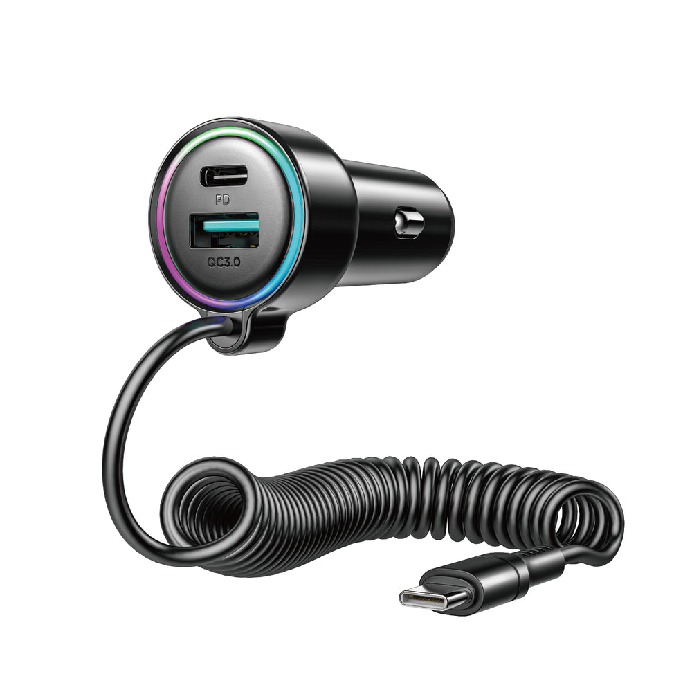 Caricabatterie Auto con Cavo USB-C Joyroom JR-CL07, 72W, 3A, 1 x USB-A - 1 x USB-C, Nero