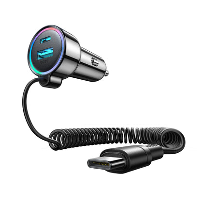 Caricabatterie Auto con Cavo USB-C Joyroom JR-CL07, 72W, 3A, 1 x USB-A - 1 x USB-C, Nero