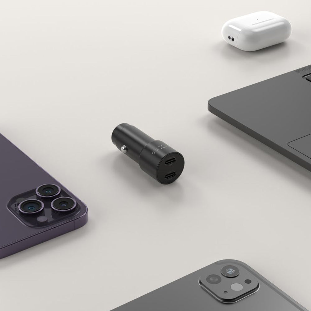 Chargeur Auto Fixed, 65W, 3A, 2 x USB-C, Noir