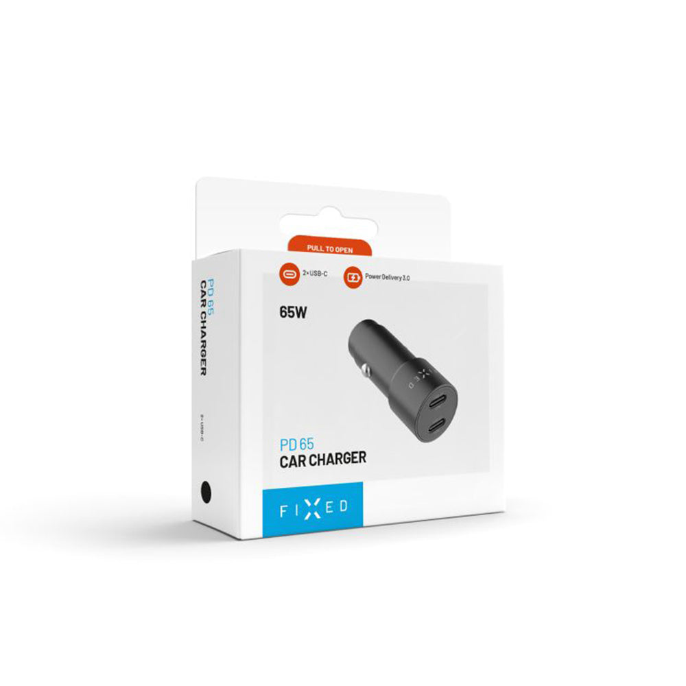 Chargeur Auto Fixed, 65W, 3A, 2 x USB-C, Noir