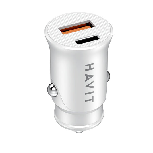 Chargeur de voiture HAVIT CC2022, 20W, 3A, 1 x USB-A - 1 x USB-C, Blanc