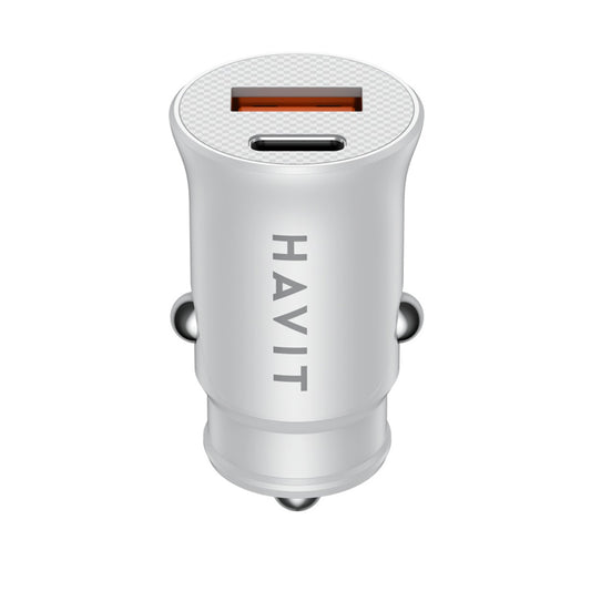 Chargeur de voiture HAVIT CC2022, 20W, 3A, 1 x USB-A - 1 x USB-C, Blanc