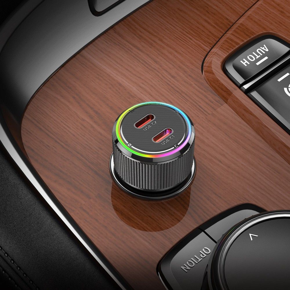 Chargeur de voiture HOCO NZ14B, 50W, 3A, 2 x USB-C, Noir