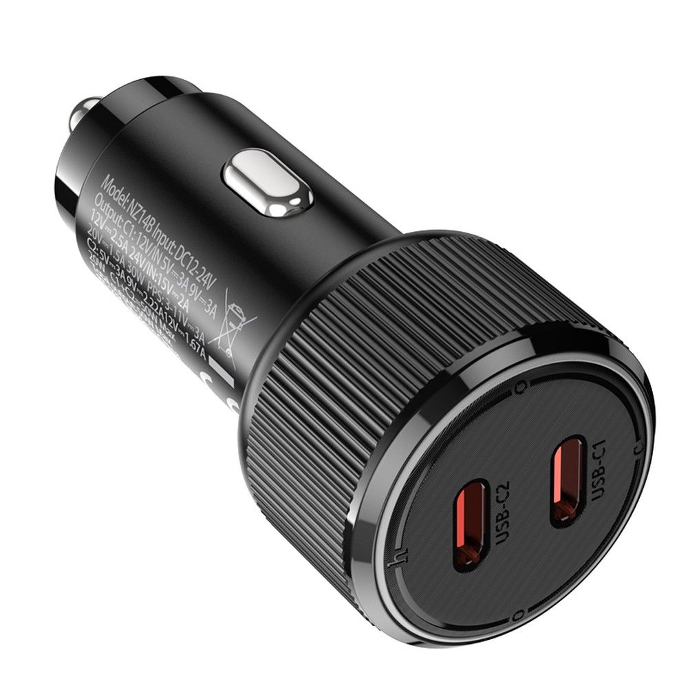 Chargeur de voiture HOCO NZ14B, 50W, 3A, 2 x USB-C, Noir